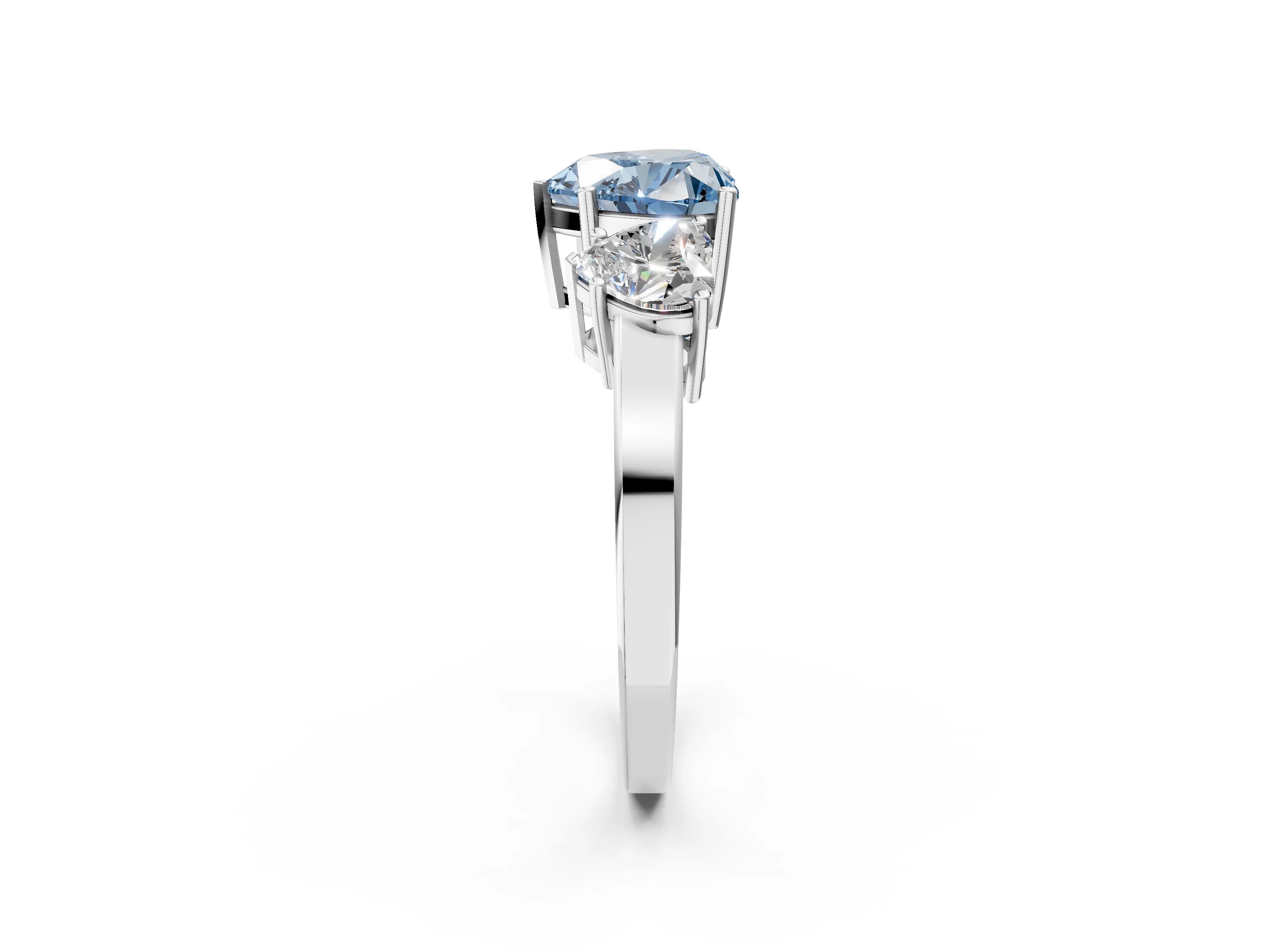White gold Three-Stone Fancy Blue Heart Cut Cut Diamond Engagement Ring with Flat Band and Four-Prong Setting_2