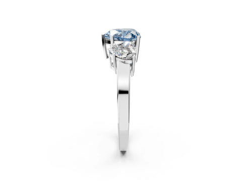 White gold Three-Stone Fancy Blue Heart Cut Cut Diamond Engagement Ring with Flat Band and Four-Prong Setting_2