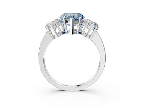 White gold Three-Stone Fancy Blue Heart Cut Cut Diamond Engagement Ring with Flat Band and Four-Prong Setting_3