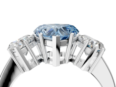 White gold Three-Stone Fancy Blue Heart Cut Cut Diamond Engagement Ring with Flat Band and Four-Prong Setting_4