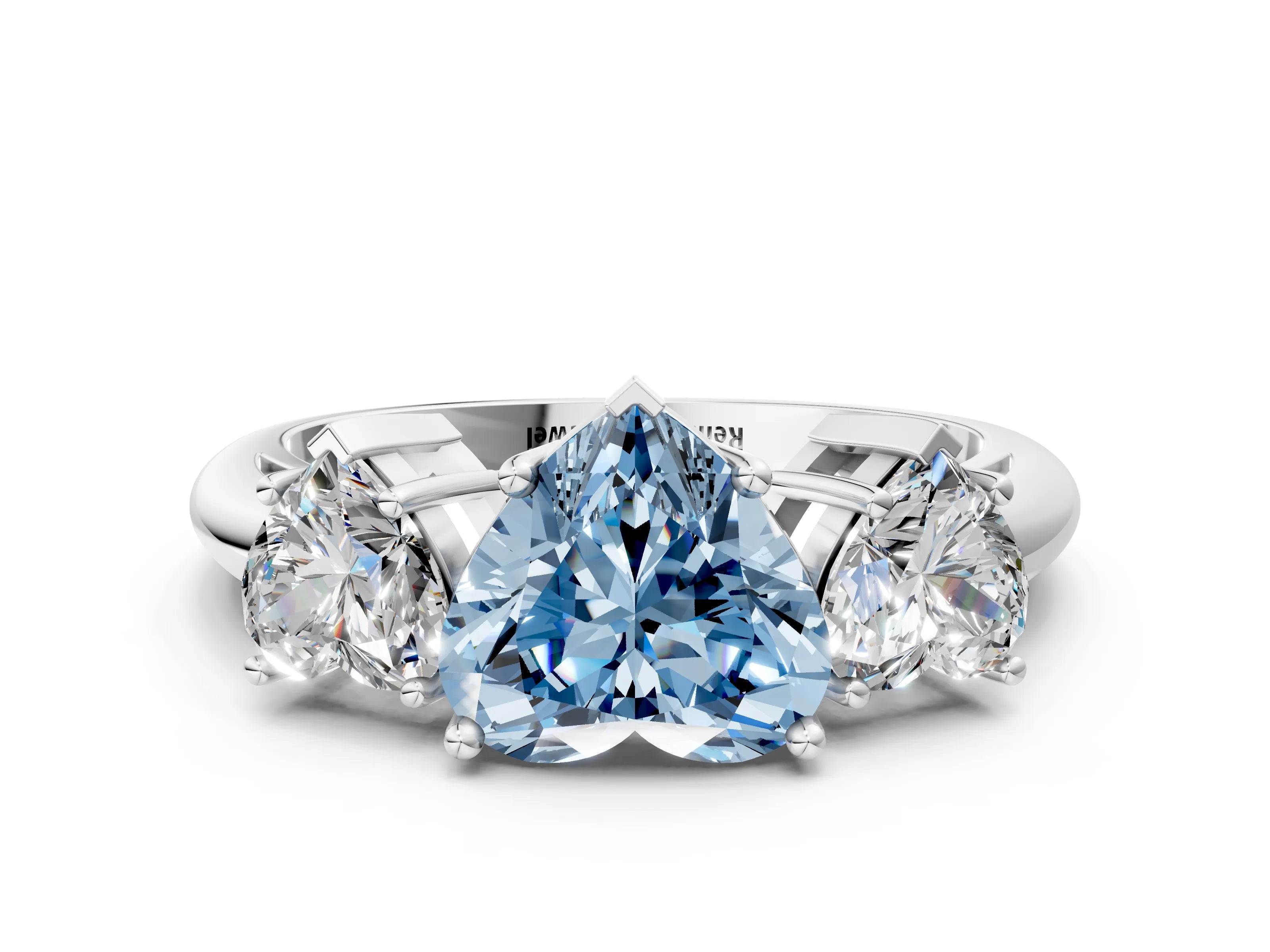 White gold Three-Stone Fancy Blue Heart Cut Cut Diamond Engagement Ring with Prong Setting on a White Gold Band_12
