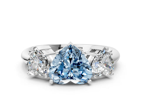 White gold Three-Stone Fancy Blue Heart Cut Cut Diamond Engagement Ring with Prong Setting on a White Gold Band_12