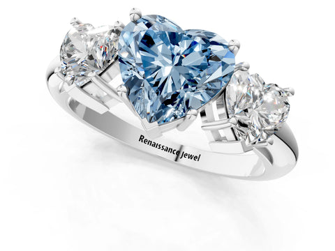 White gold Three-Stone Fancy Blue Heart Cut Cut Diamond Engagement Ring with Prong Setting on a White Gold Band_13