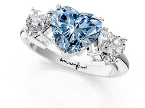 White gold Three-Stone Fancy Blue Heart Cut Cut Diamond Engagement Ring with Prong Setting on a White Gold Band_13