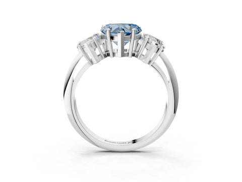 White gold Three-Stone Fancy Blue Heart Cut Cut Diamond Engagement Ring with Prong Setting on a White Gold Band_15