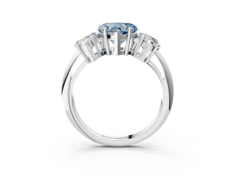 White gold Three-Stone Fancy Blue Heart Cut Cut Diamond Engagement Ring with Prong Setting on a White Gold Band_15