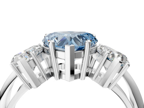 White gold Three-Stone Fancy Blue Heart Cut Cut Diamond Engagement Ring with Prong Setting on a White Gold Band_16