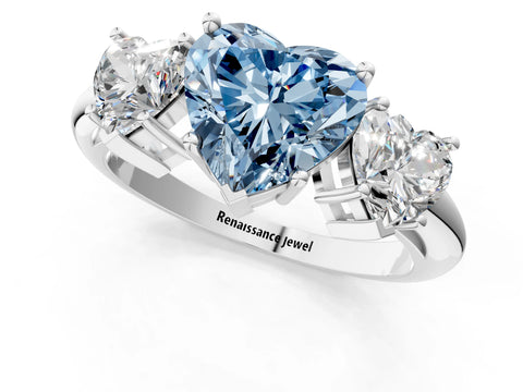 White gold Three-Stone Fancy Blue Heart Cut Cut Diamond Engagement Ring with Prong Setting on a White Gold Band_37