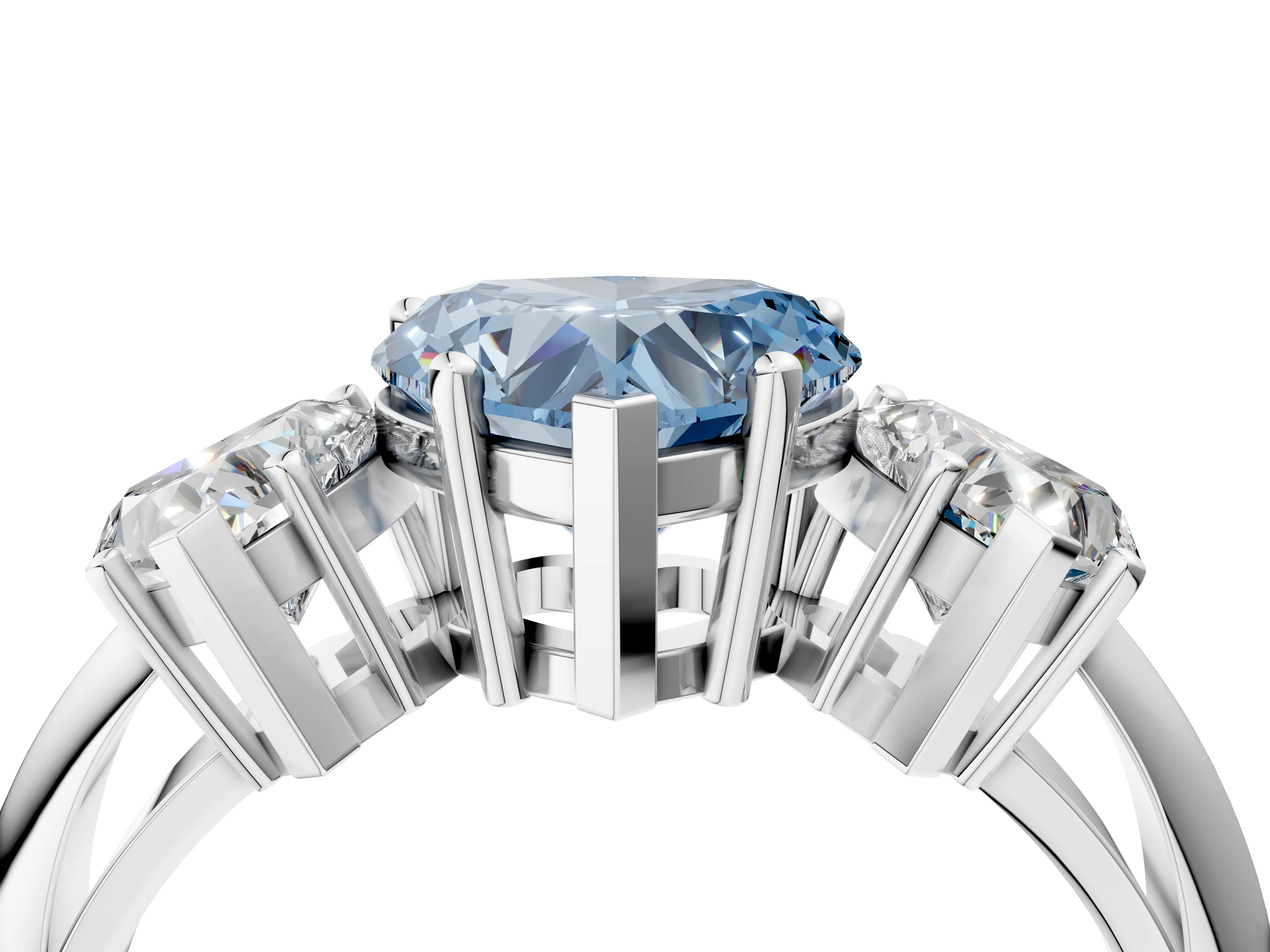 White gold Three-Stone Fancy Blue Heart Cut Cut Diamond Engagement Ring with Prong Setting on a White Gold Band_40