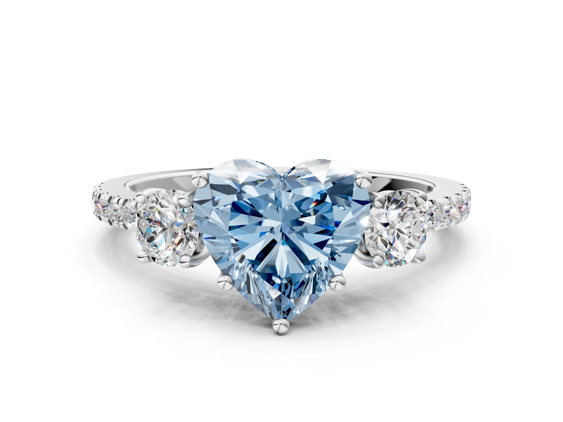 White gold Three-Stone Fancy Blue Heart Cut Cut Diamond Pavé Band with Prong Setting_39