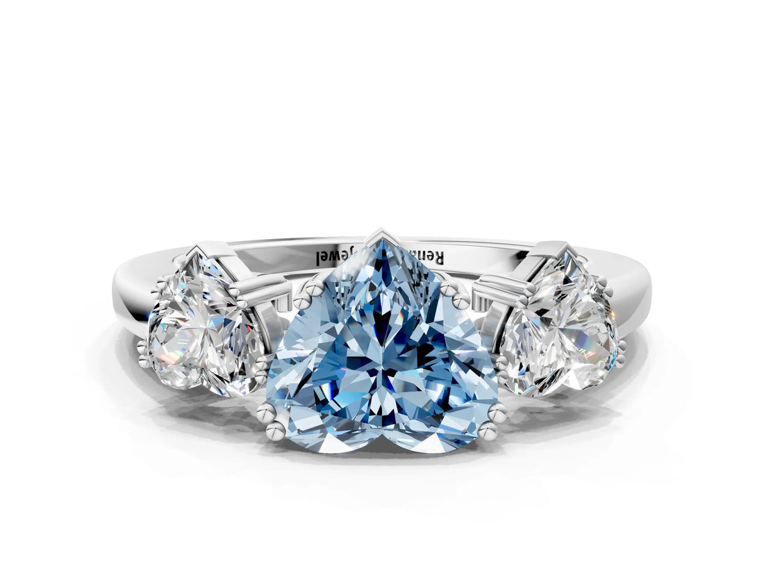 White gold Three-Stone Fancy Blue Heart Cut Cut Diamond Ring with Channel Set Band and Four-Prong Setting_12