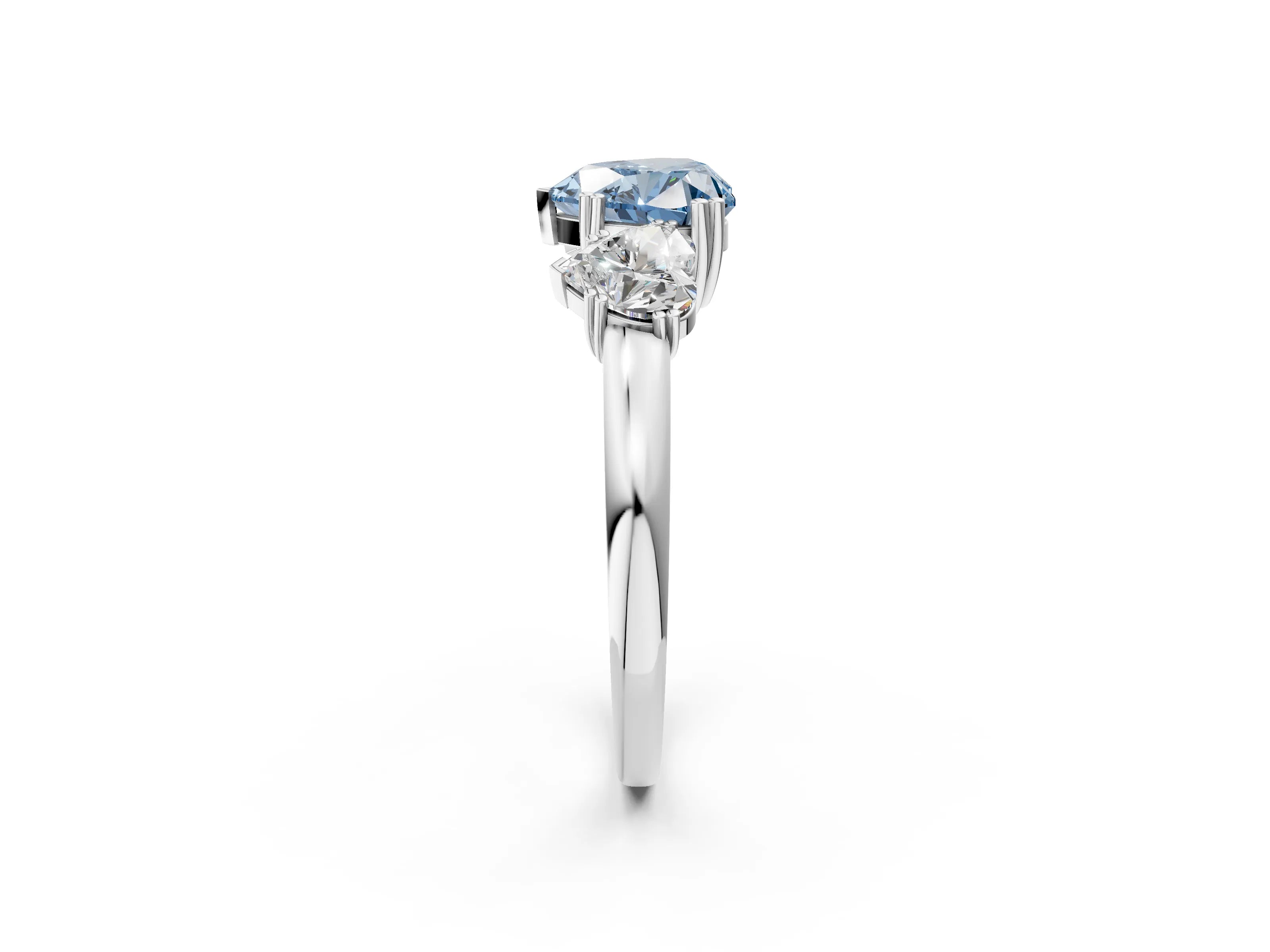 White gold Three-Stone Fancy Blue Heart Cut Cut Diamond Ring with Channel Set Band and Four-Prong Setting_2