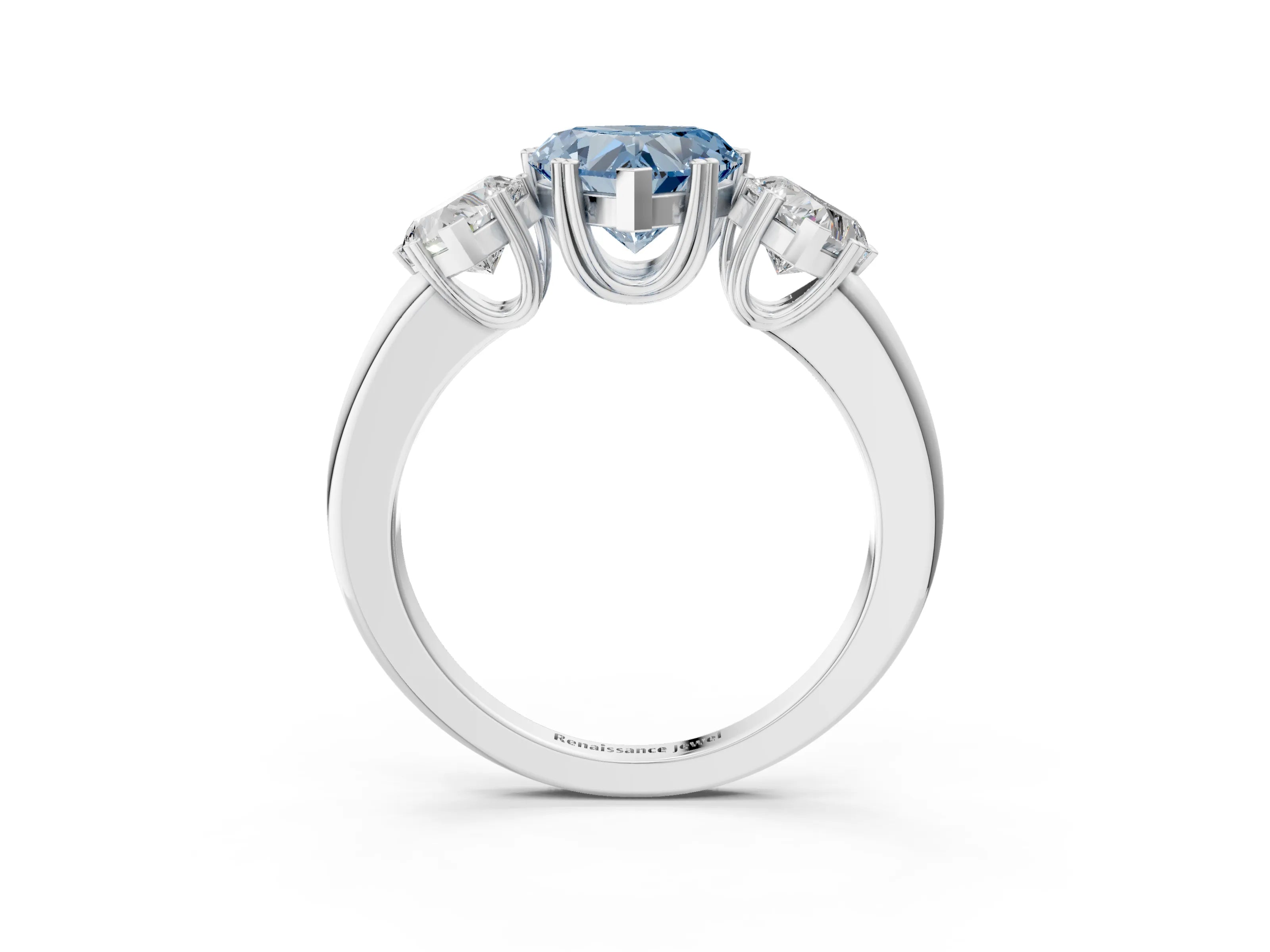 White gold Three-Stone Fancy Blue Heart Cut Cut Diamond Ring with Channel Set Band and Four-Prong Setting_3