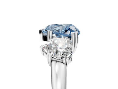 White gold Three-Stone Fancy Blue Heart Cut Cut Diamond Ring with Channel Set Band and Four-Prong Setting_5