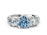 White gold Three-Stone Fancy Blue Heart Cut Cut Diamond Ring with Channel-Set Band and Prong Setting