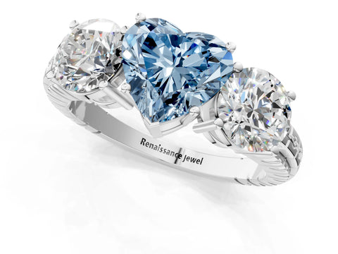 White gold Three-Stone Fancy Blue Heart Cut Cut Diamond Ring with Channel-Set Band and Prong Setting_1