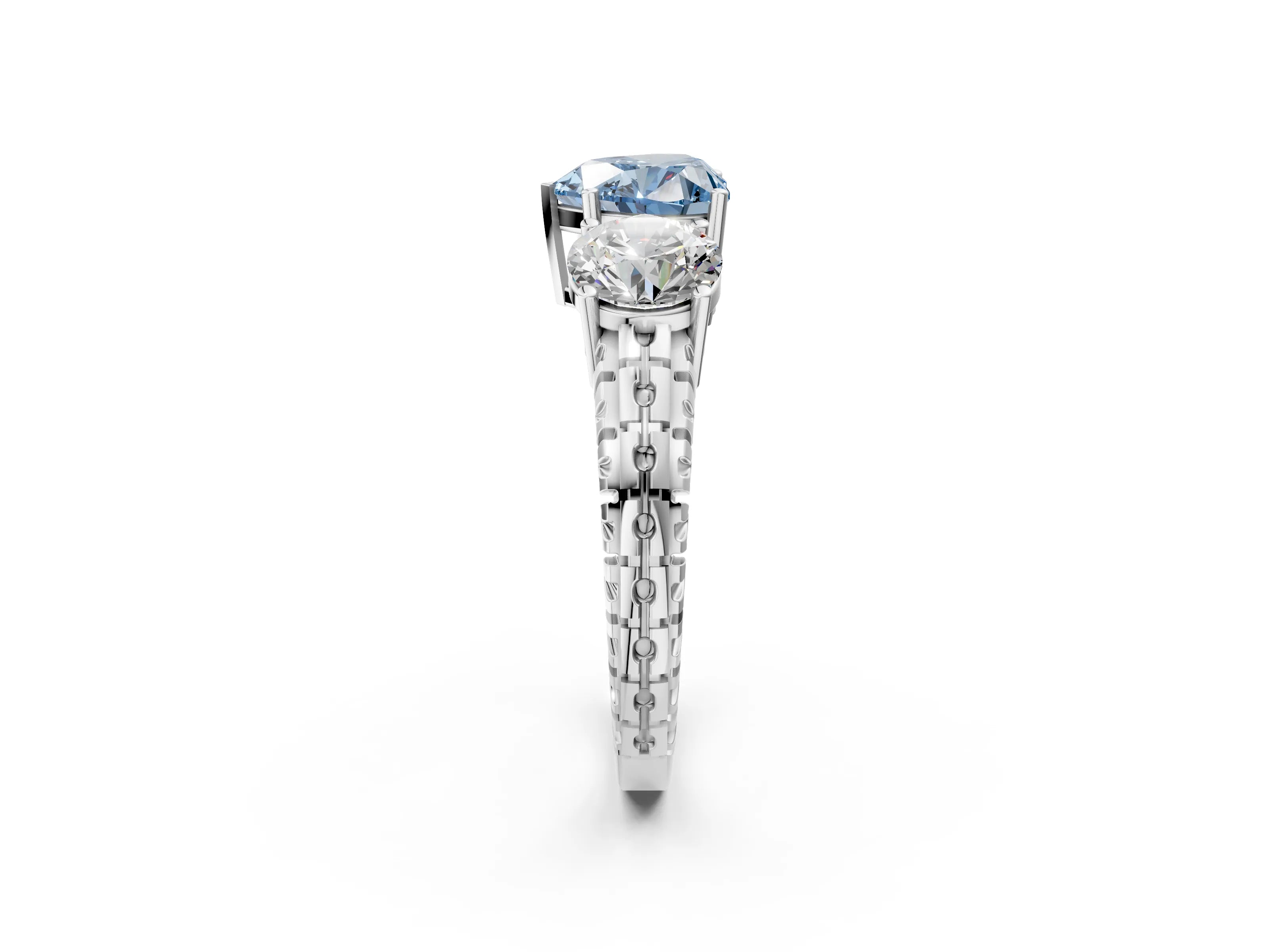 White gold Three-Stone Fancy Blue Heart Cut Cut Diamond Ring with Channel-Set Band and Prong Setting_2