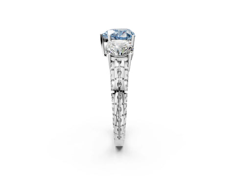 White gold Three-Stone Fancy Blue Heart Cut Cut Diamond Ring with Channel-Set Band and Prong Setting_2