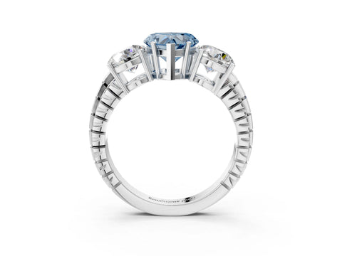 White gold Three-Stone Fancy Blue Heart Cut Cut Diamond Ring with Channel-Set Band and Prong Setting_3