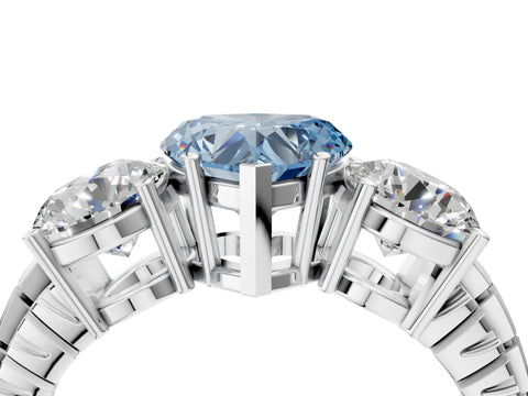 White gold Three-Stone Fancy Blue Heart Cut Cut Diamond Ring with Channel-Set Band and Prong Setting_4