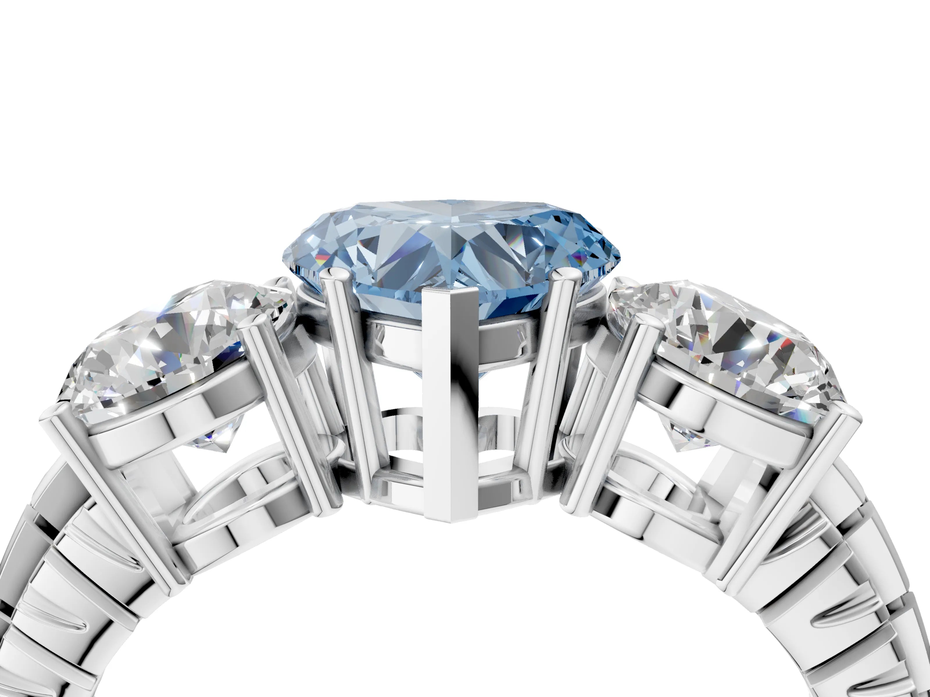 White gold Three-Stone Fancy Blue Heart Cut Cut Diamond Ring with Channel-Set Band and Prong Setting_4