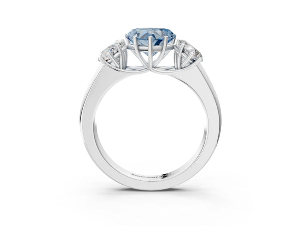White gold Three-Stone Fancy Blue Heart Cut Cut Diamond Ring with Prong Setting and Classic Band