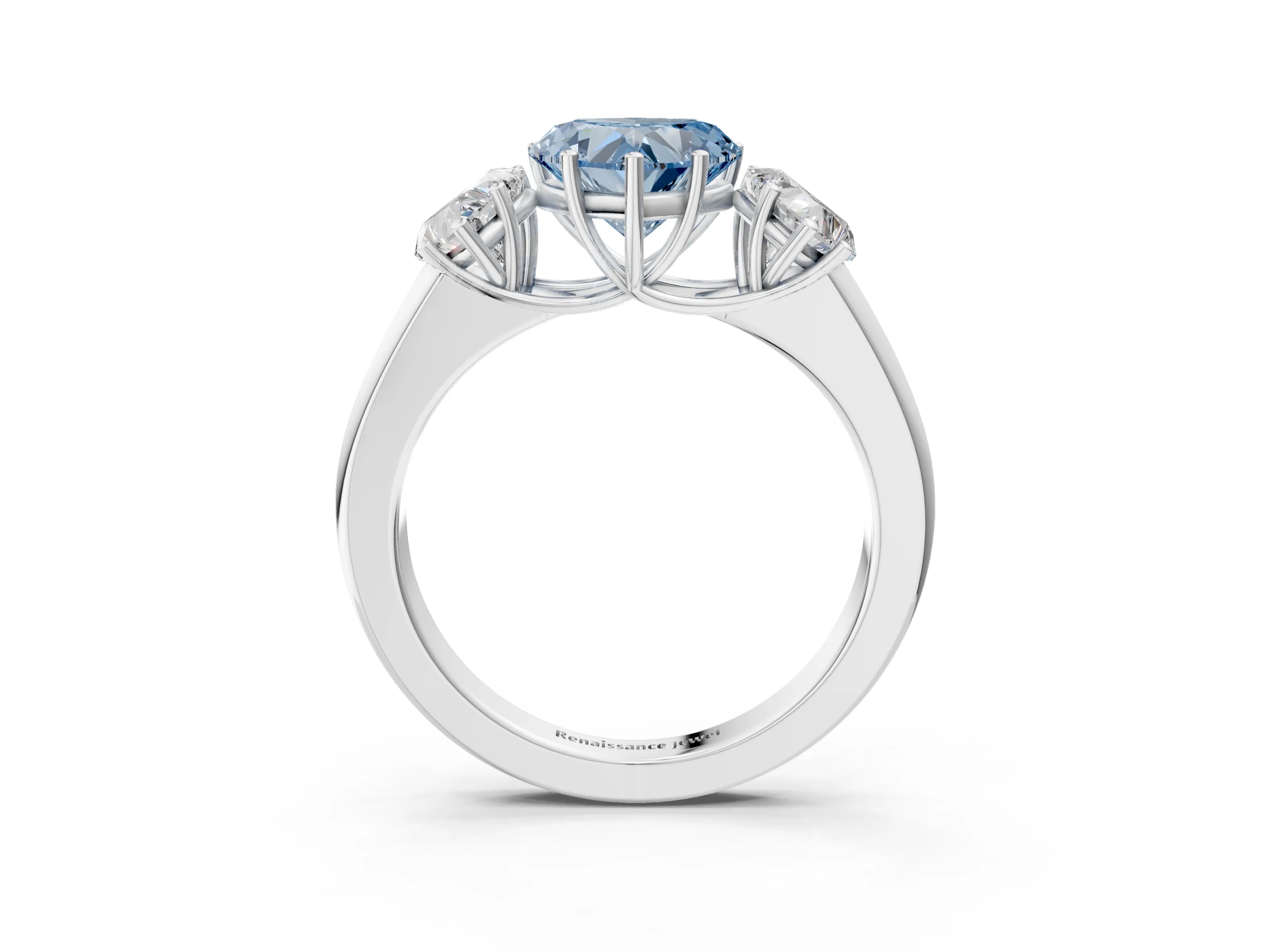 White gold Three-Stone Fancy Blue Heart Cut Cut Diamond Ring with Prong Setting and Classic Band_3