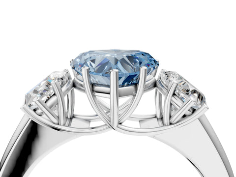 White gold Three-Stone Fancy Blue Heart Cut Cut Diamond Ring with Prong Setting and Classic Band_4