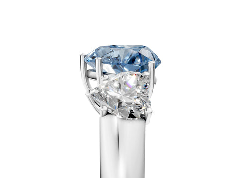 White gold Three-Stone Fancy Blue Heart Cut Cut Diamond Ring with Prong Setting and Classic Band_5