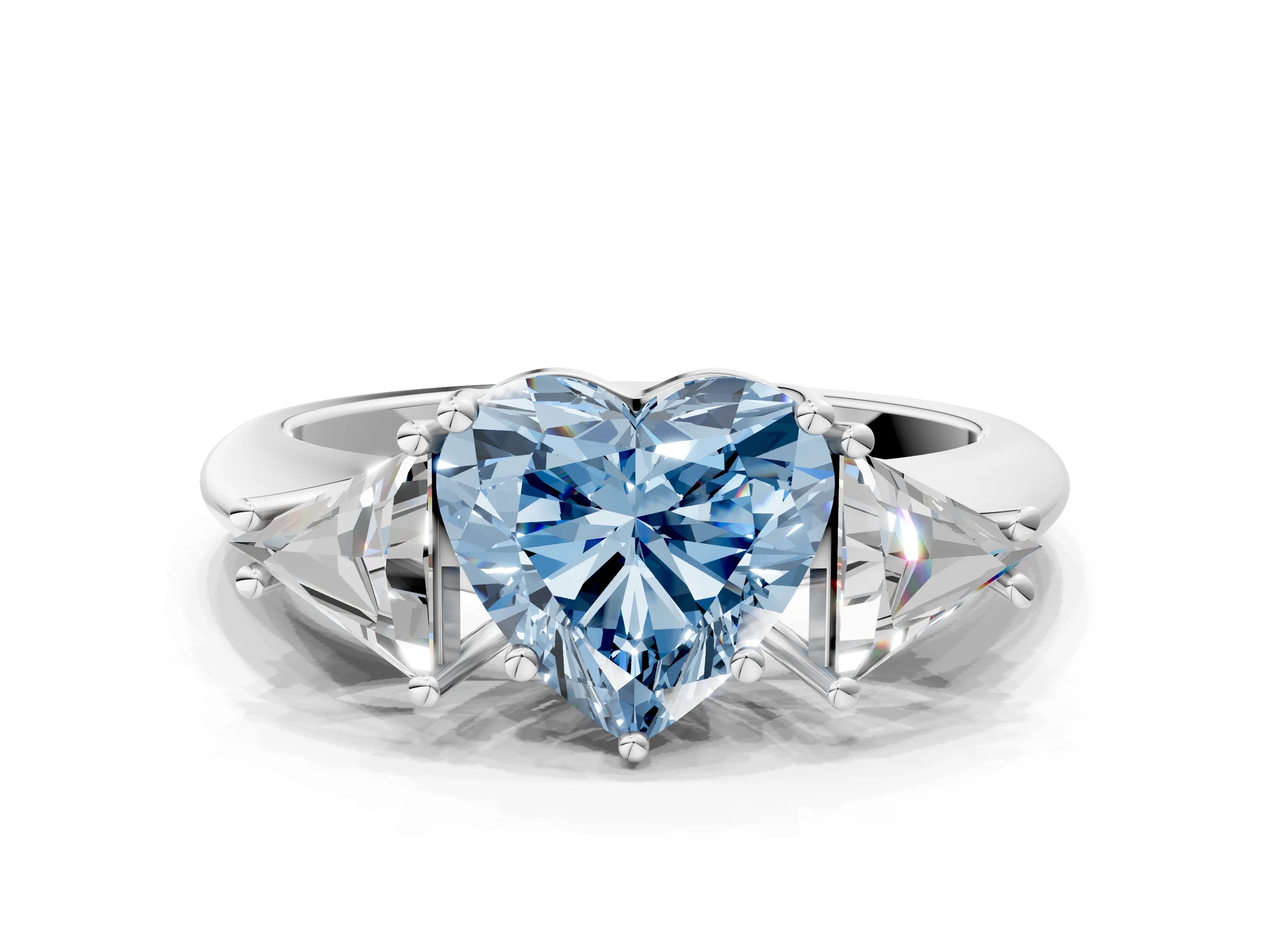 White gold Three-Stone Fancy Blue Heart Cut Cut Diamond Ring with Trillion Side Stones and Four-Prong Setting_11