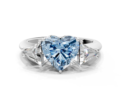 White gold Three-Stone Fancy Blue Heart Cut Cut Diamond Ring with Trillion Side Stones and Four-Prong Setting_11