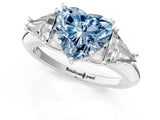 White gold Three-Stone Fancy Blue Heart Cut Cut Diamond Ring with Trillion Side Stones and Four-Prong Setting_12