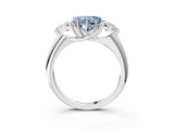 White gold Three-Stone Fancy Blue Heart Cut Cut Diamond Ring with Trillion Side Stones and Four-Prong Setting_14