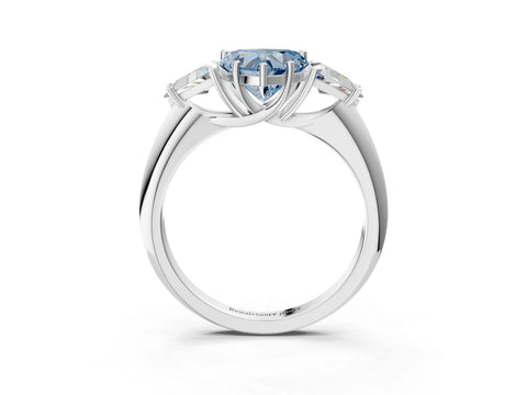 White gold Three-Stone Fancy Blue Heart Cut Cut Diamond Ring with Trillion Side Stones and Four-Prong Setting_14