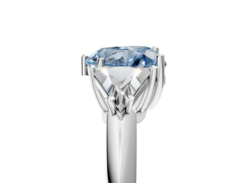 White gold Three-Stone Fancy Blue Heart Cut Cut Diamond Ring with Trillion Side Stones and Four-Prong Setting_16