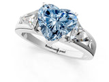White gold Three-Stone Fancy Blue Heart Cut Cut Diamond Ring with Trillion Side Stones on a Split Shank Band_13
