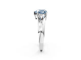 White gold Three-Stone Fancy Blue Heart Cut Cut Diamond Ring with Trillion Side Stones on a Split Shank Band_14