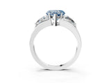 White gold Three-Stone Fancy Blue Heart Cut Cut Diamond Ring with Trillion Side Stones on a Split Shank Band_3