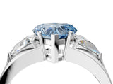White gold Three-Stone Fancy Blue Heart Cut Cut Diamond Ring with Trillion Side Stones on a Split Shank Band_4