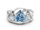 White gold Three-Stone Fancy Blue Heart Cut Cut Diamond Split Shank Prong Set Ring_12