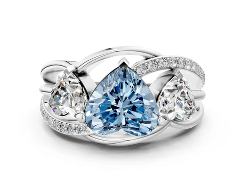White gold Three-Stone Fancy Blue Heart Cut Cut Diamond Split Shank Prong Set Ring_12