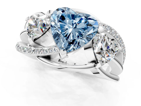 White gold Three-Stone Fancy Blue Heart Cut Cut Diamond Split Shank Prong Set Ring_13