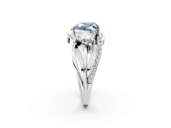 Platinum Three-Stone Fancy Blue Heart Cut Cut Diamond Split Shank Prong Set Ring