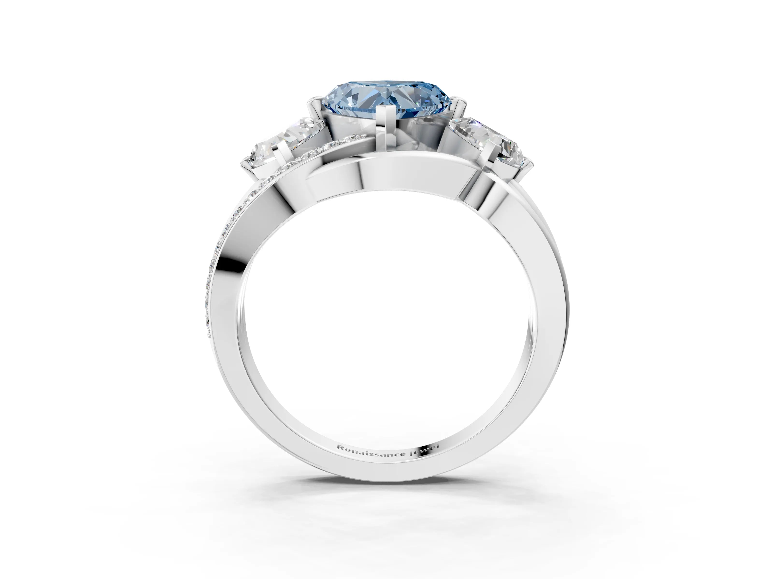 White gold Three-Stone Fancy Blue Heart Cut Cut Diamond Split Shank Prong Set Ring_15