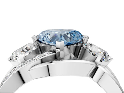 White gold Three-Stone Fancy Blue Heart Cut Cut Diamond Split Shank Prong Set Ring_16