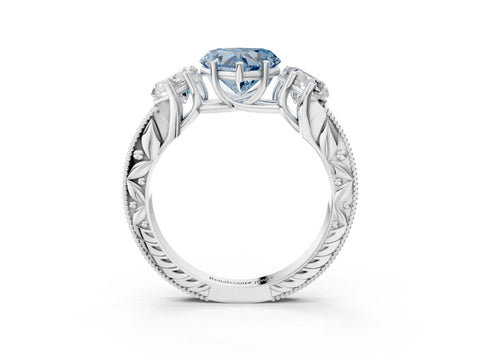 White gold Three-Stone Fancy Blue Heart Cut Cut Milgrain Pavé Engagement Ring_15