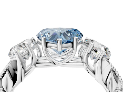 White gold Three-Stone Fancy Blue Heart Cut Cut Milgrain Pavé Engagement Ring_16