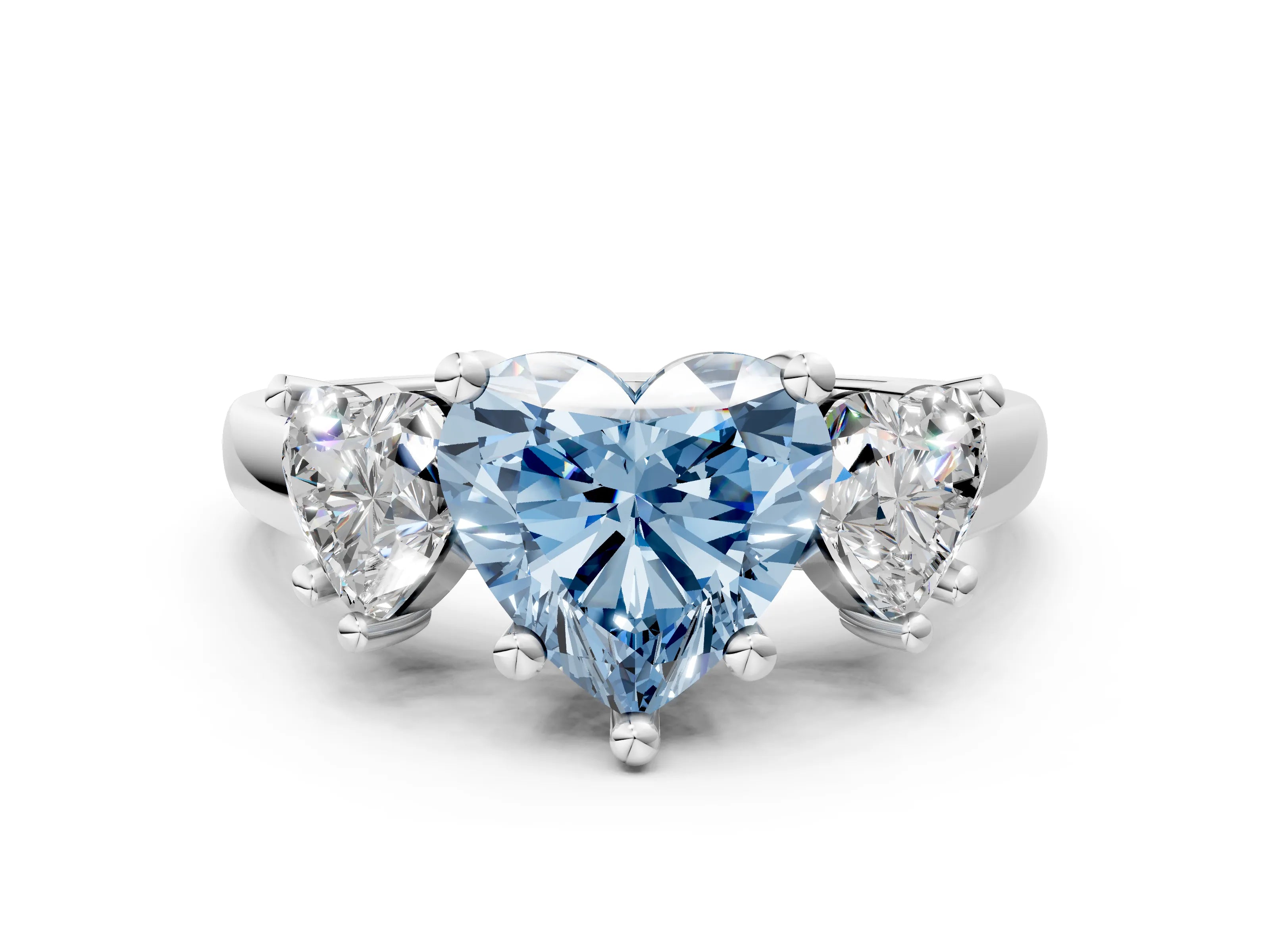 White gold Three-Stone Fancy Blue Heart Cut Cut Solitaire Ring with Classic Prong Setting_12