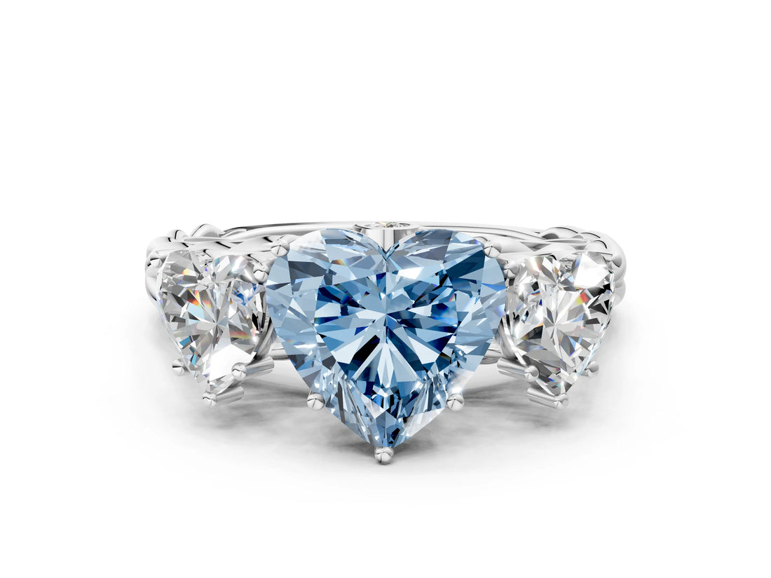 White gold Three-Stone Fancy Blue Heart Cut Diamond Braided Band Ring with Four-Prong Setting_20