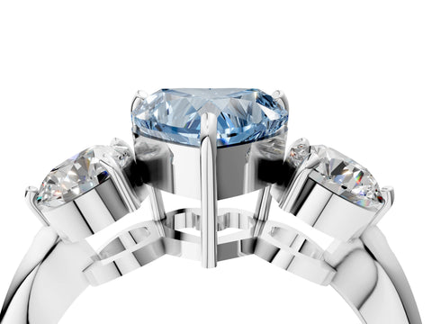 White gold Three-Stone Fancy Blue Heart Cut Diamond Channel Set Engagement Ring with Prong Setting_10